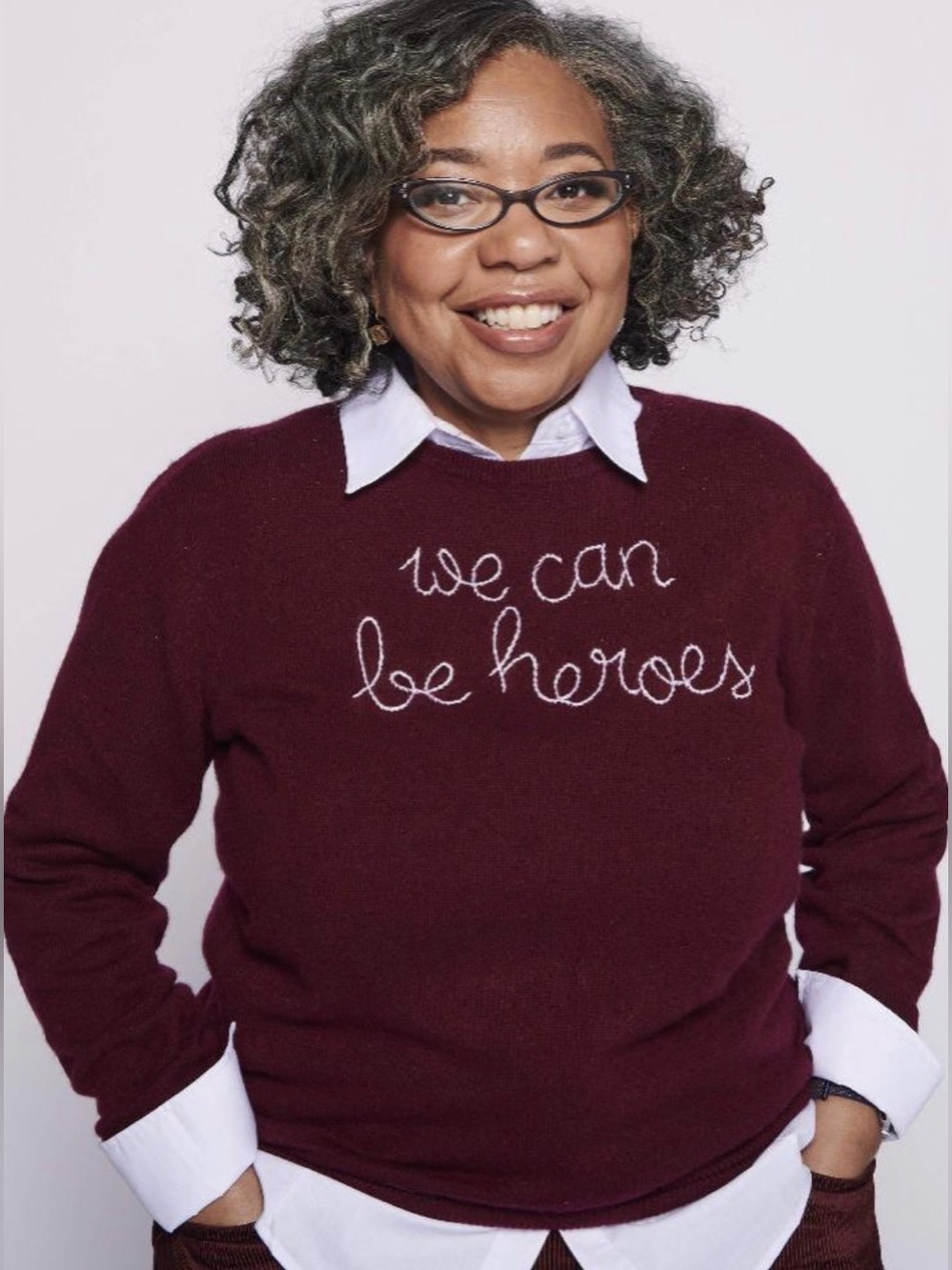 Maroon "We Can Be Heroes" Embroidered Crewneck Sweater